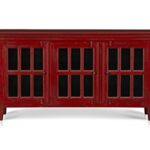 APRODZ Mango Wood Entertainment 3 Door TV Stand Cabinet Unit for Living Room | Red Finish