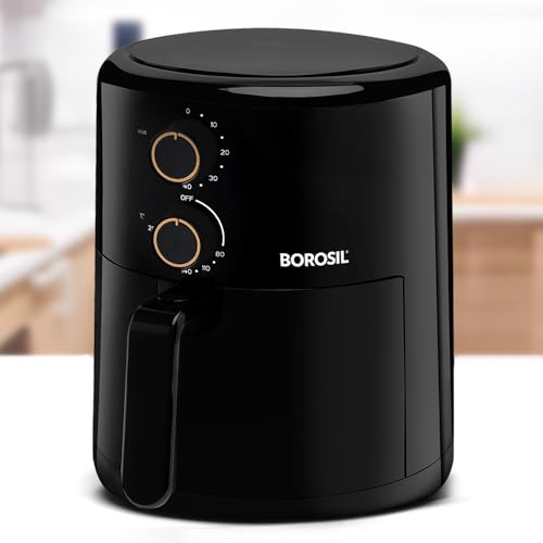 Borosil Best 3.5 L Air Fryer | 4 in 1 Function with QuickFry Technology, Auto Off Function | Air Fryer for Bake, Grill, Roast, Reheat etc. | 90% Less Oil | 2 Year Warranty | Black