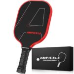 AMPICKLE Pickle Ball Paddle,Fiberglass Pickleball Paddle,Frosted Surface Pickleball Rackets, USAPA Standards，Oversized Sweet Spot Pickle Ball Paddle for Indoor Outdoor (A-Line Red)