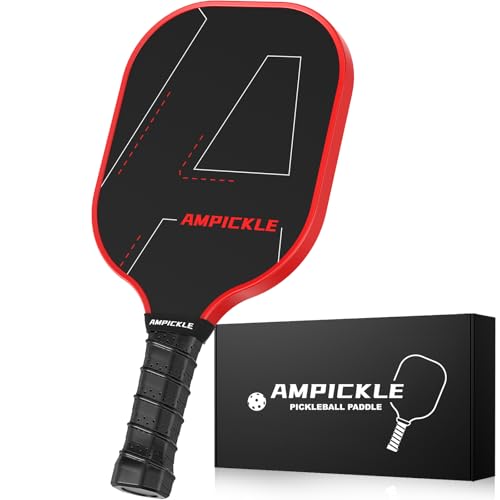 AMPICKLE Pickle Ball Paddle,Fiberglass Pickleball Paddle,Frosted Surface Pickleball Rackets, USAPA Standards，Oversized Sweet Spot Pickle Ball Paddle for Indoor Outdoor (A-Line Red)