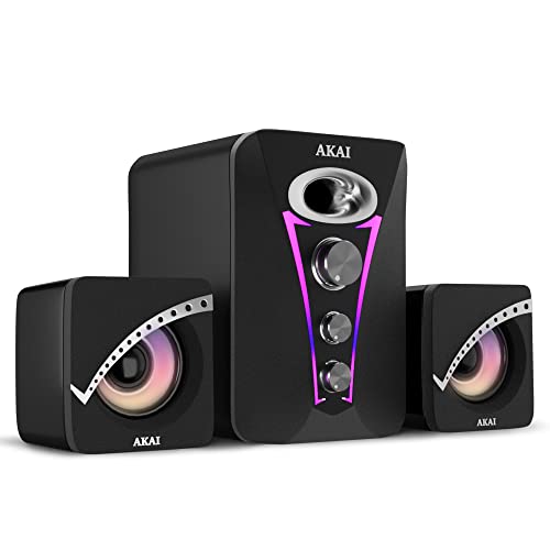 AKAI Zest MS2222 22W 2.1 Channel Wired Gaming Speaker with Subwoofer for Laptop, PC, Desktop, Computer, USB Powered,3.5mm Aux Input with RGB Lights Stereo Bass with Volume Controller – Black
