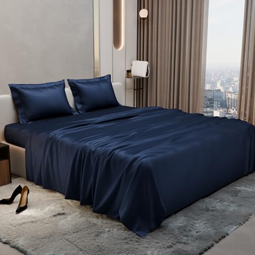 Stoa Paris Double Bedsheet with 2 Pillow Covers, 300 TC UltraSatin Premium Bedding Set, Aesthetic Home Decor, Gift for Couples, Wedding, Anniversary, Date Night – Mystique Blue