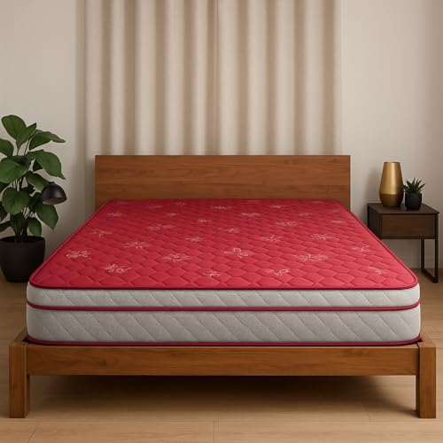 Coirfit LUXURINO Pillow Top with ISPT Tech. 6 Inch King Size Bonnell Spring Mattress 78X72 Inches with 7 Year Warranty | Firm Support Bed Mattress | Hotel Like Bounce | Orthopedic Comfort, Red