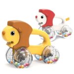 FUNBIZZ Lion Rattle Rolling Toy for Babies 6-24 Months Push & Go Sensory Toy with Colorful Bead Wheels Crawling & Fine Motor Development Toy Educational Baby Gift for Boys & Girls
