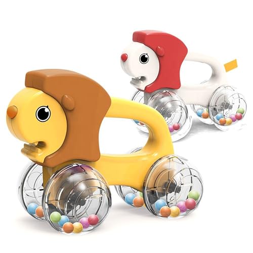 FUNBIZZ Lion Rattle Rolling Toy for Babies 6-24 Months Push & Go Sensory Toy with Colorful Bead Wheels Crawling & Fine Motor Development Toy Educational Baby Gift for Boys & Girls