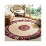 Xenluxe Jute Round Area Rug – Handwoven Striped Design, Classic Rustic Style, Eco-Friendly Natural Fiber, Living Room, Bedroom, Home Décor, Boho & Farmhouse Accent Rug (6×6 feet, Chindi Lehar)