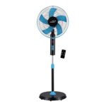 V Guard Esfera Pedestal Fan (5 blade) with Remote Control, In-built 7.5 Hour Timer, 400 mm Sweep Size, Telescopic Height with Adjustable Metal Stand & Powerful Copper Motor | 52 W |Blue Black
