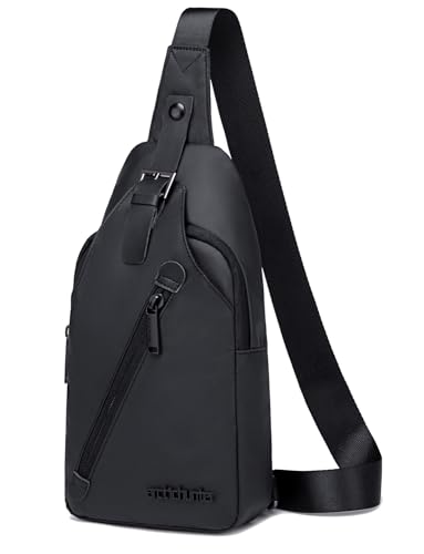 Arctic Hunter Slim Sling Bag for Men Crossbody Pack Chest Bag for Upto 8-inch iPad Small with Earphone Port Water-resistant One Shoulder Side Pouch Mobile Passport Bag for Travel Daypack Office,Black