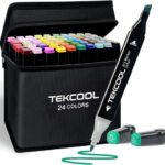 TEKCOOL Dual Tip Colorful Art Markers Sketch Pens 24 Colors With Carrying Case For Painting Sketching Calligraphy Drawing -Twin Head Permanent Colouring Marker Pens For Kids Adult, Multicolor (24)