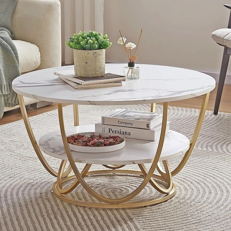 Online Decor Shoppee Aaira crafts Round Modern Marble Design Coffee Table for Living Room Engineered Wood Coffee Table(Finish Color – White, Pre-assembled)