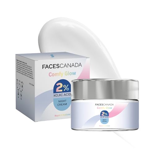 FACES CANADA 2% Kojic Acid Comfy Glow Night Cream with Niacinamide & Alpha Arbutin for Skin Brightening (25 gm) | Face Cream I Night Cream I Kojic Acid Glowing & Brightening Cream | Fades Dark Spots & Acne Marks | Nourishes & Hydrates