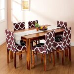 Amazon Brand – Solimo Polyester Spandex Geometrical Dining Chair Cover, Stretchable & Washable Slipcover, Brown (Set of 6)