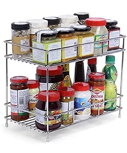 12FOR COLLECTION Stainless Steel 2 Tier Countertop Kitchen Rack|Pantry Storage Organizer | Multipurpose Storage Organizer | Kitchen Racks | Kitchen Organizer | Kitchen Accessories Rack, Tiered Shelf