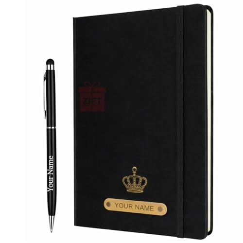 Zift Personalized Name & Charm Leather HardCover Diary with Pen | Daily Journal Notebook for Men & Women |Gift Set for Men Women, Office Journal, Travel Diary | Corporate Gifts, Gift Ideas (Classic Black)
