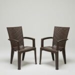 Nilkamal Plastic Chair for Living room with Arm |Set of 2 | 3 Year Warranty | For Home, Living Room, Outdoor | Weather Brown Colour | CHR2225