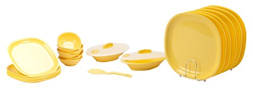 SignoraWare BPA Free Plastic Square Dinner Set | Microwave Safe | Unbreakable & Lightweight | Odor-Free | Great for Parties & Gatherings | Ideal for Regular Home Meals (Set of 23 pcs | LemonYellow)