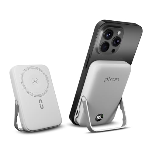 pTron Dynamo Elite Magnetic Wireless 10000mAh Fast Charging Power Bank, 15W MagSafe Compatible, 22.5W Output, Compatible w/iPhone 12 & Above, Android & Other Qi Enabled Devices, Type-C Input (White)