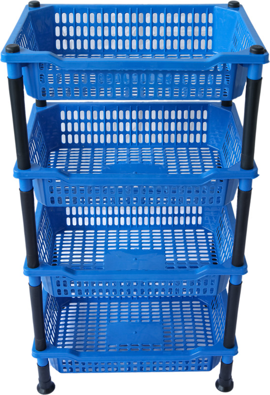 VM BOND Kitchen Rack 4 Layer Multipurpose Shelf Stand Basket Rack Plastic Fruit & Vegetable Basket(Blue)