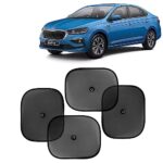 KINGSWAY Car Window Curtain Sticky Sun Shades Compatible with Skoda Slavia, (Year 2022 Onwards), Universal Fit Sunshades for Side Window, Rear Window, Black Color, 4 Pieces