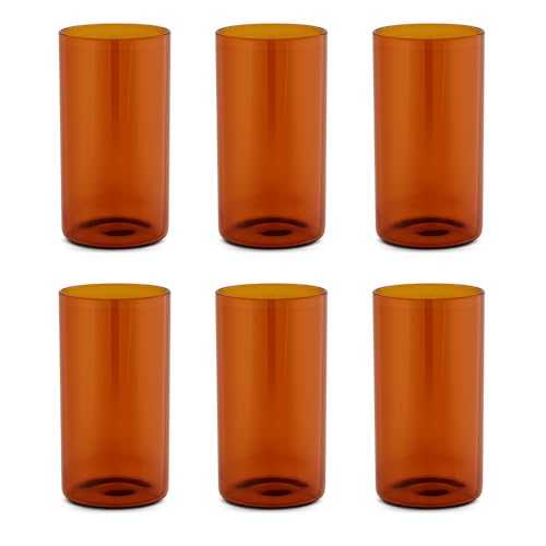 Borosil 350ml Set of 6 pcs Amber Vision Transparent Glass | Cold Drink Tumbler, Beer Glass, Juice Glass | Flame Proof Glasses | Microwave & Dishwasher Safe | Glass Drinking Tumbler
