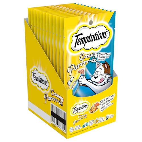 Temptations Creamy Purrrrr-ée Lickable Cat Treats, Chicken & Tuna Flavour, 48 G, (Pack of 12), Made with Real Fish, Goodness of Protein, Vitamins & Minerals, All Life Stages