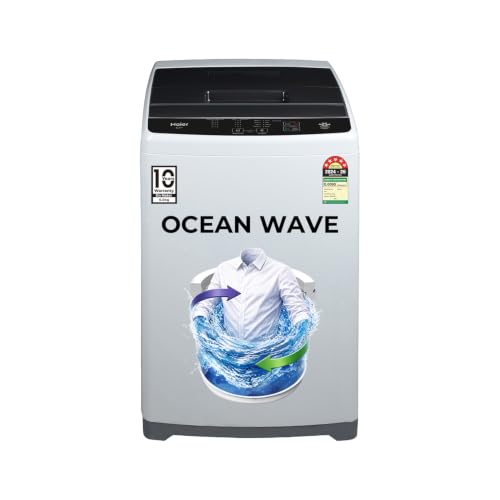 Haier 7 Kg 5 Star Fully Automatic Top Load Washing Machine with Oceanus Wave Drum, Magic Filter, 8 Wash Programs (HWM70-AEN, Moonlight Silver, Stainless Steel Drum, 15 Mins Quick Wash)