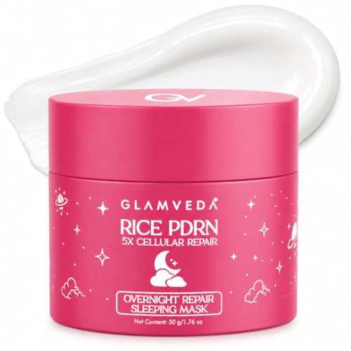 Glamveda Rice PDRN & Collagen Night Mask for Glowing Skin | Hydrating Overnight Sleeping Mask with Ectoin, Ceramides, Zinc Hyaluronate, Niacinamide & Peptides | Barrier Repair Anti‑Aging Face Mask for Dull & Dehydrated Skin, 50 g