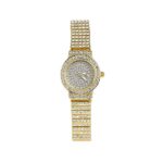 Haute Sauce Women’s Embellished Gold Round Analog Dial with Gold Stainless Steel Strap | Foldover Closure | Quartz Movement | Battery Power | Fashion Wrist Belt Watch for Female and Girls