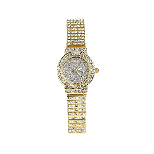 Haute Sauce Women’s Embellished Gold Round Analog Dial with Gold Stainless Steel Strap | Foldover Closure | Quartz Movement | Battery Power | Fashion Wrist Belt Watch for Female and Girls
