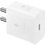 Samsung Original 25W USB Type-C Travel Adaptor Without Cable for Google Pixel, Xiaomi, Motorola, iPhone, Samsung Galaxy Tab S/A Series, Galaxy S10/M54/M55/A80/A90/S25/S24, White