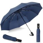 PANCA Windproof Automatic Open Close Travel Umbrella for Men & Women | Compact 3 Fold Rain Umbrella with 8 Reinforced Ribs | Portable Folding Umbrella for Office, Travel & Outdoor (Navy Blue)