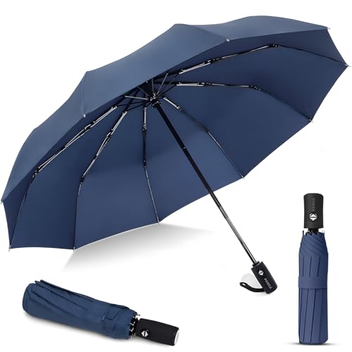 PANCA Windproof Automatic Open Close Travel Umbrella for Men & Women | Compact 3 Fold Rain Umbrella with 8 Reinforced Ribs | Portable Folding Umbrella for Office, Travel & Outdoor (Navy Blue)