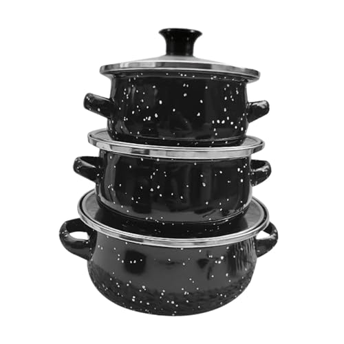 HEAVENGLOW 3 Pieces Enamelware Pot Set Stewpot Saucepan for Travel Household Restaurant