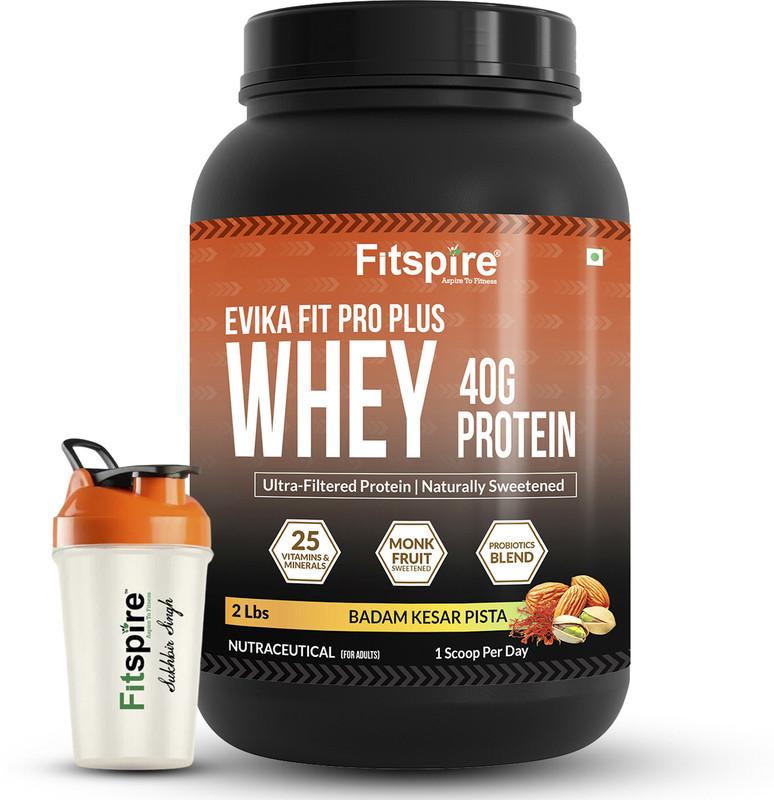 Fitspire EVIKA Fit Super Pro Plus Protein Powder with Shaker – Muscle Recovery Whey Protein(2 pounds, Kesar Pista)