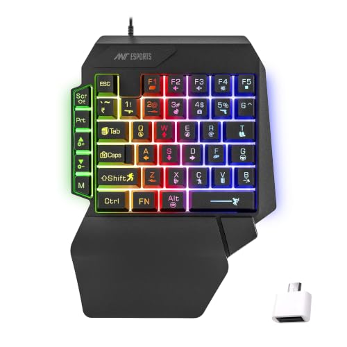 Ant Esports MK1001 V2 One Hand Wired Gaming Keyboard, 40 Keys, Multicolor LED Backlit, Rubber Dome Keys, 1.5m USB Cable, Compact Gaming Keypad for Windows PC & Laptop, Black