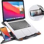 STRIFF 2-in-1 Laptop and Mobile Stand, Ergonomic, Adjustable Height, Anti-Slip Base, Heat Dissipation, Portable, Lightweight, Compatible with All Laptops Up to 15.6″ (Abs, Black)