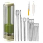 Self Threading Sewing Needles Kit with Magnetic Storage Case, Side Hole Stainless Steel Hand Stitching Needles, Pop-Up Organiser with Threader & Seam Ripper for Embroidery, Mending and Repairs