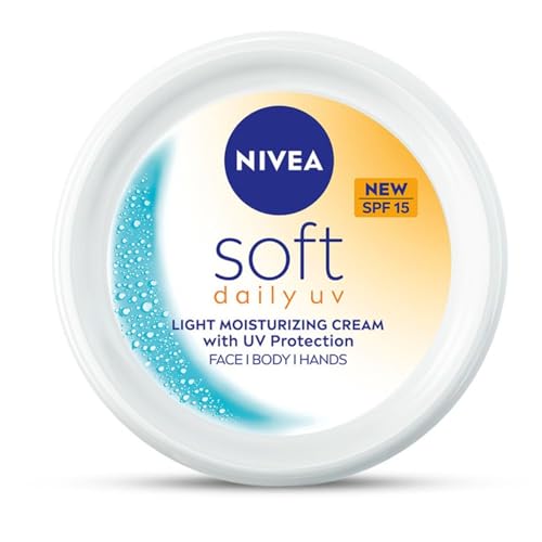 NIVEA Soft Daily SPF 15 Moisturizer | 88% UV Protection | Face & Body Cream for Healthy Glow in 5 Days | No White Cast | Vitamin E & Shea Butter | Lightweight, Quick Absorbing | 72H Hydration | 100ml