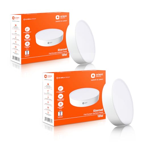 Orient Electric 18W Rimless Round LED Full Screen Surface Panel Light | 6500K, Cool White| Surface Ceiling LED Light (No False Ceiling Required)| Pack of 2