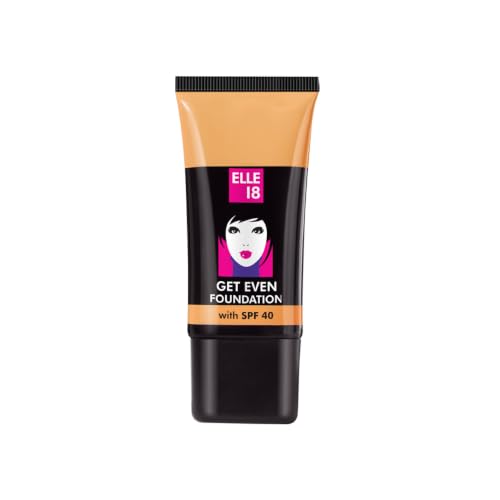 ELLE 18 Get Even Foundation, Cool Ivory, Matte Finish, 27 ml, for Long-Lasting Radiance, with SPF 40 & Vitamin E, Medium to Buildable Coverage, Moisturising Formula, 27 ml