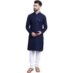 SOJANYA (Since 1958 Men’s Pure Cotton Navy Blue Emb 4Booti Sequence Kurta & White Pyjama Set