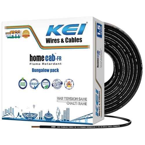 KEI WIRES & CABLES Homecab 1.5 sqmm 1 Core 99.97% Pure Copper Conductor Flame Retardant House Wire PVC Insulated Cable for Domestic & Industrial Electrical Wiring (Black, 180 Meters)