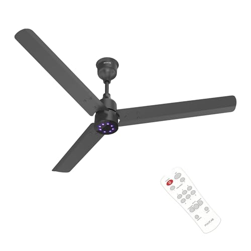 Polycab Wizzy Plus LED 1200mm BLDC Ceiling Fan with Remote |BEE 5 Star Rated, Higher Air Delivery|LED Indicator,Reverse,Boost,Sleep and Breeze Mode |3 Years Warranty (Matt Black)