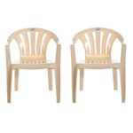 Nilkamal Plastic Chair for Living room with Arm |Set of 2 | 3 Year Warranty | For Home, Living Room, Outdoor | Marble Beige Colour | CHR2005