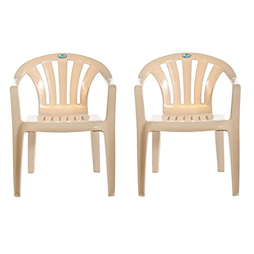Nilkamal Plastic Chair for Living room with Arm |Set of 2 | 3 Year Warranty | For Home, Living Room, Outdoor | Marble Beige Colour | CHR2005