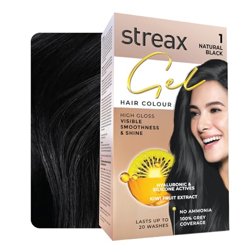 Streax Gel Hair Colour for Women & Men, Natural Black 1, 150 ml | Hair Colour Black| 100% Grey Coverage | Long Lasting Hair Color, Easy to Use | Ammonia-Free Hair Color, Lasts Up to 20 Washes