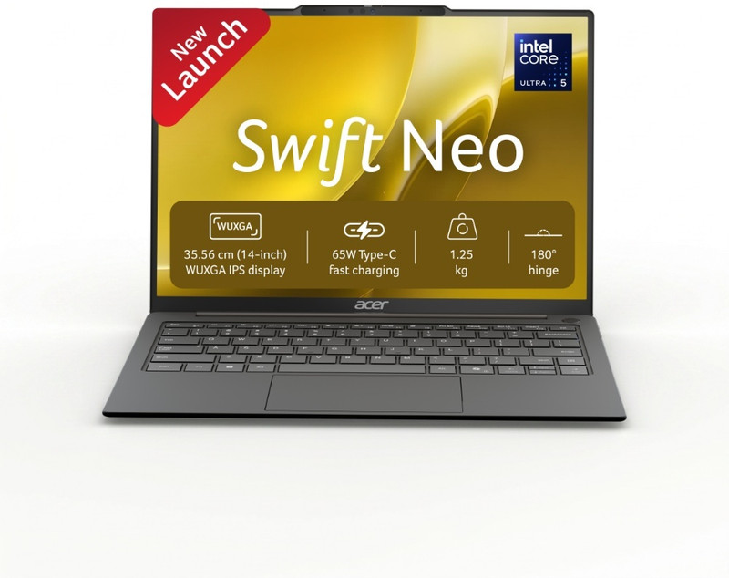 Acer Swift Neo AI PC Intel Core Ultra 5 125H – (8 GB/512 GB SSD/Windows 11 Home) SFN14-55 Notebook(14 inch, Steel Gray, 1.25 kg, With MS Office)