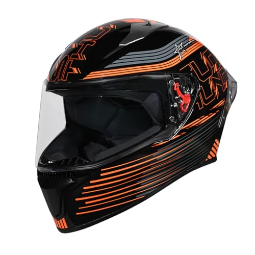 STUDDS Thunder D11 ISI and DOT Certified Full Face Helmet for Men and Women with Clear Visor – Black Orange L