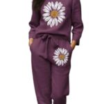 White Button new Girls sunflower Daisy Print Flax Cotton Co-ord Set – Breathable Summer 2-Piece Outfit