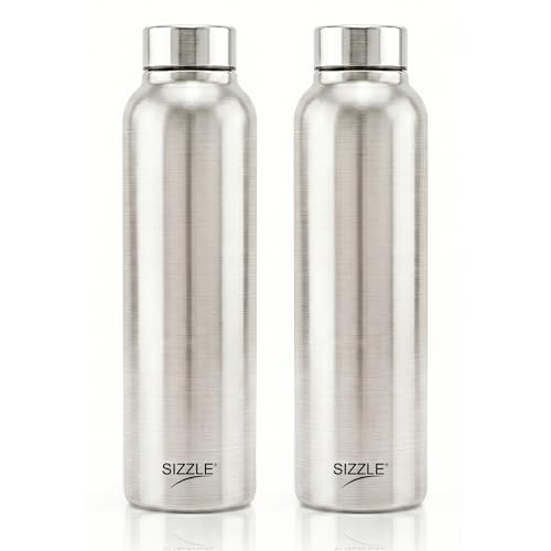 Sizzle Stainless Steel Water Bottle Set of 2 Durable & Leak-Proof | Single wall | For Office, Home, Kids, School For Women Men | 1000 ml Each| SFB-508 x 2